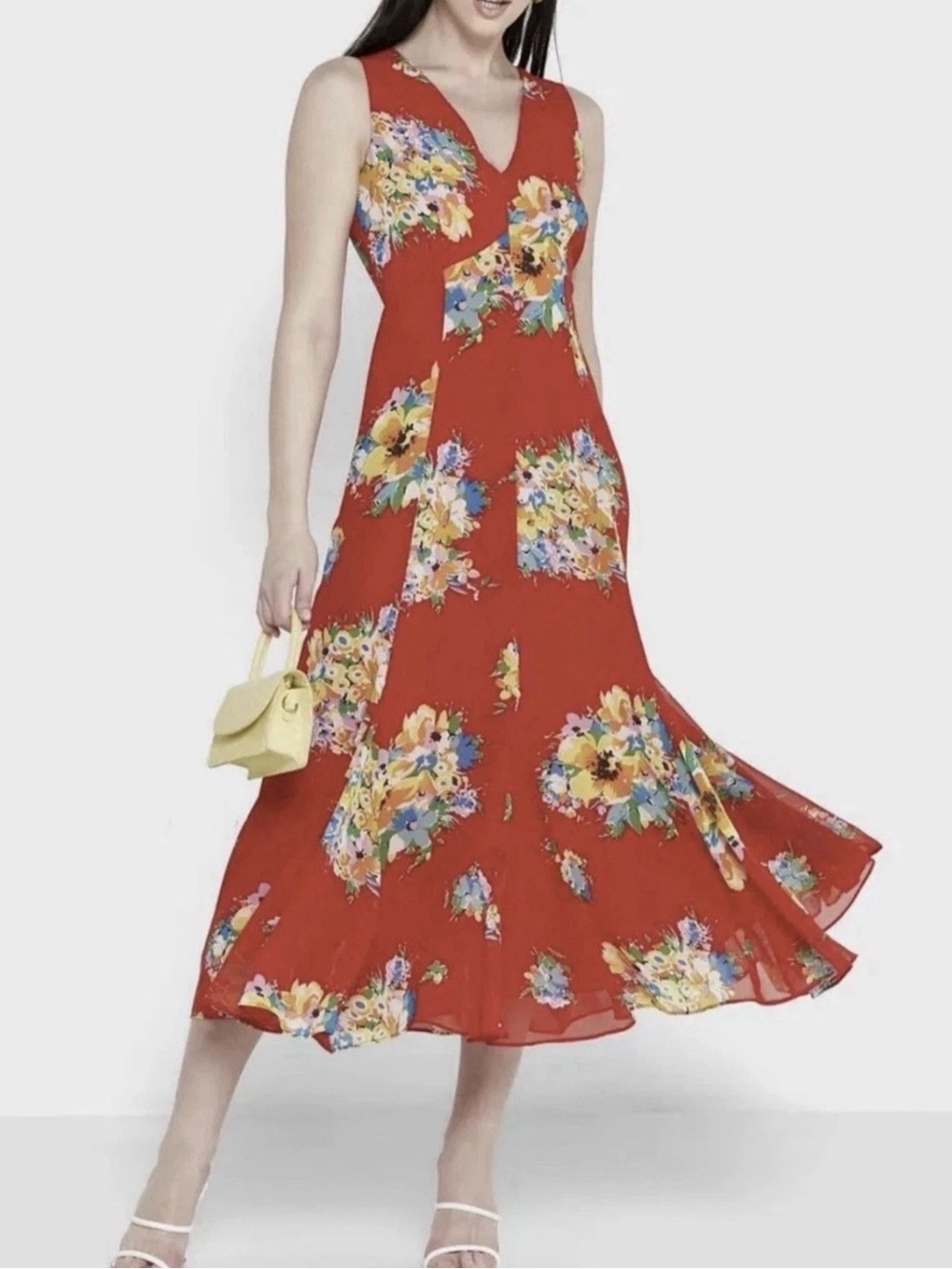 Lauren Ralph Lauren Red Floral Print Flowy Midi-Maxi Dress Size 2 Black Label